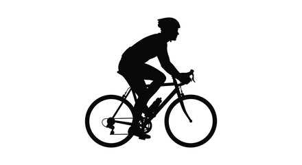 Obraz premium A stark silhouette depicts a cyclist in motion leaning forward on a road bicycle against a white backdrop
