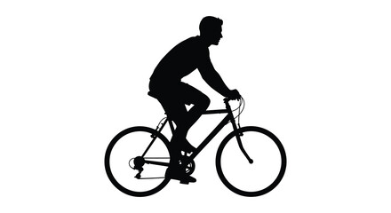 Obraz premium A stark silhouette depicts a cyclist in motion riding a bicycle against a plain white background high quality
