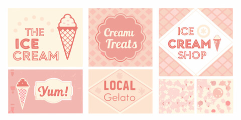 A collection of pastel pink and peach ice cream themed graphic panels