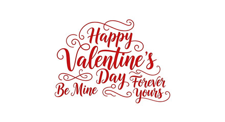 Valentine's Day greeting card with elegant red typography and decorative flourishes on a simple background