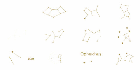 Constellation diagrams and the ophiuchus constellation depicted in gold © Sourav