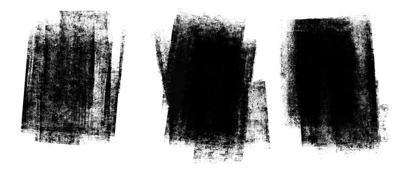 Grunge rolled ink stamp textures handmade with brayer. Letterpress vintage rough irregular rectangle vertical backgrounds Linocut relief printing shapes illustration transparent backdrop