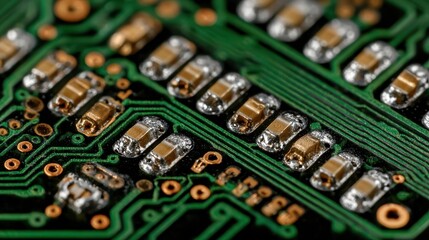 Close-Up of Electronic Circuit Board with Resistors and Capacitors
