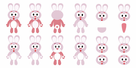 Obraz premium A collection of cartoon rabbits in varying poses and color schemes
