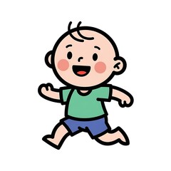 Happy Cartoon Boy Running Freely Outdoors.