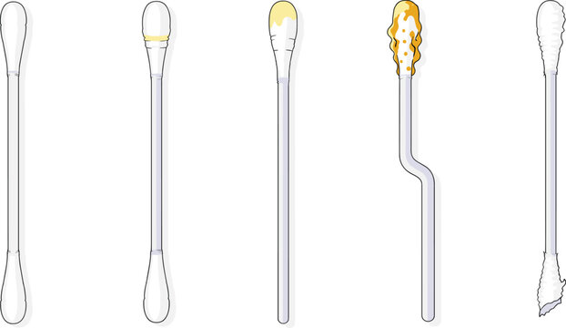 Cotton Swabs and Ear Cleaning Tools Set with Used Tips Wax Removal and Hygiene Accessories Isolated Vector Illustration