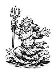 poseidon, god of sea - cartoon character - drawing (artwork 1)