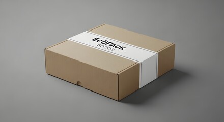 Fototapeta premium Brown cardboard box with EcoPack label on gray background
