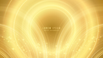 Fototapeta premium Luxury gold abstract vector background with glowing light curves and sparkles