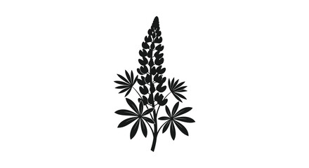 A striking black silhouette showcases a lupine flower with detailed petals and a prominent stem high quality professional © Kuntol02