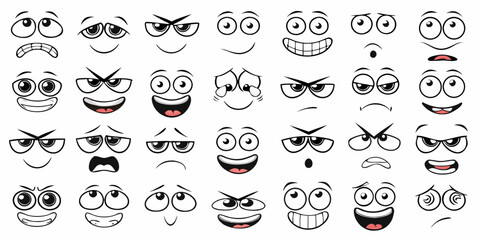 Collection of diverse cartoon faces displaying a range of emotions © MituRani