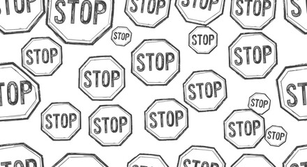 Graphic Line Art Stop Signs Pattern Illustration in Monochrome Environment Design