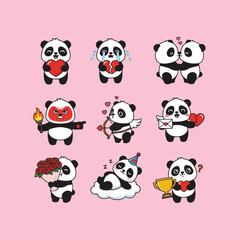Adorable Panda Characters Expressing Various Emotions valentine