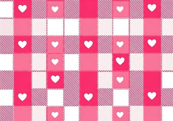 Pink and white gingham pattern with small hearts