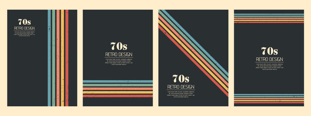 Stripe rainbow groovy. Psychedelic retro futuristic cover art with colorful swirls, dynamic waves and funky curves. Set of Vector illustration.