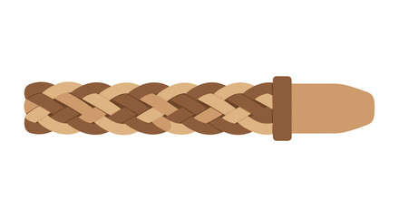 Brown woven belt isolated on white background with intricate braided pattern, showcasing a flat and detailed design, perfect for fashion and accessory themes