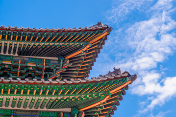 Fototapeta premium The most beautiful Viewpoint gyeongbokgung palace, panoramic, tourist attractions in the city park of seoul City, Asia business concept image,panoramic modern cityscape building in korea. 