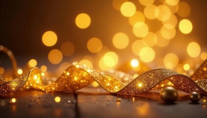 Golden tinsel backdrop, shimmering strands, bokeh , ray, bokeh, shimmer