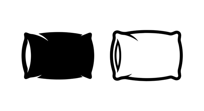 Soft Pillow Icons: Black Solid and Outline Designs for Bedding, Comfort, and Home Decor