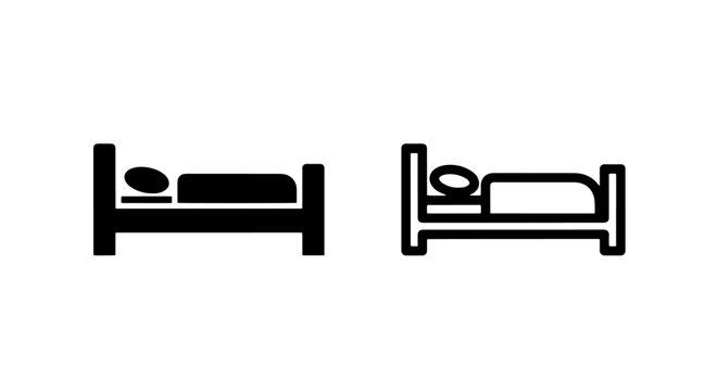 Side View Single Bed Icon: Sleeping Person for Hotel, Motel, and Guest Room Signage