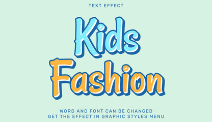Kids fashion text effect with playful blue and orange typography on mint background