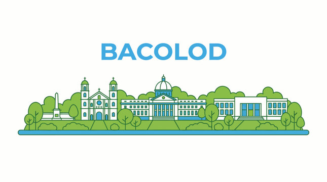 Bacolod city landmarks and skyline flat vector illustration