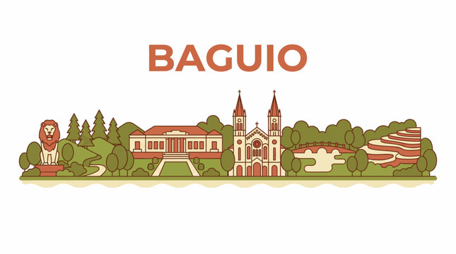 Baguio Philippines city skyline with famous landmarks vector illustration