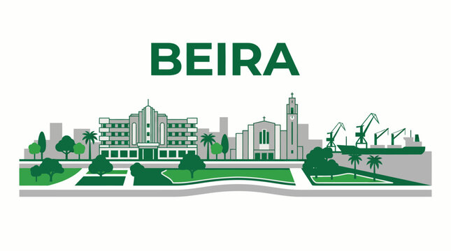 Beira city skyline with landmarks and port vector illustration