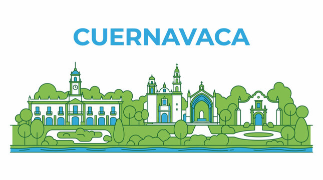 Cuernavaca Mexico city skyline landmarks vector illustration