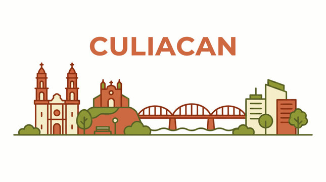 Culiacan Mexico city skyline landmarks vector illustration