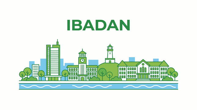 Ibadan Nigeria city skyline flat vector illustration