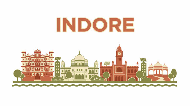 Indore city landmark skyline with famous monuments vector illustration