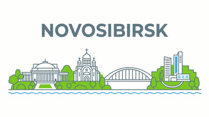 Obraz premium Novosibirsk city skyline landmarks vector illustration