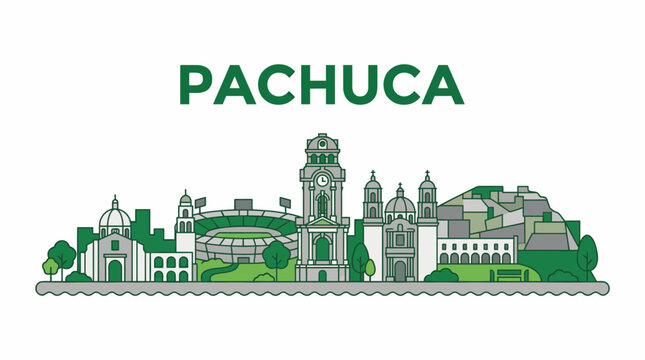 Pachuca city skyline with famous landmarks vector illustration