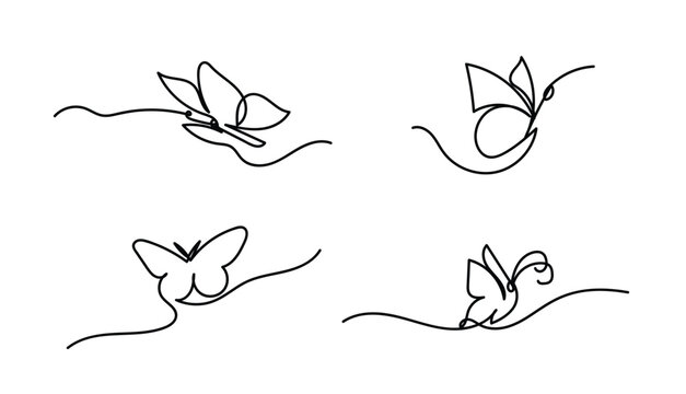 Butterfly Continuous One Line Drawing set. Simple Butterfly One Line Drawing. 