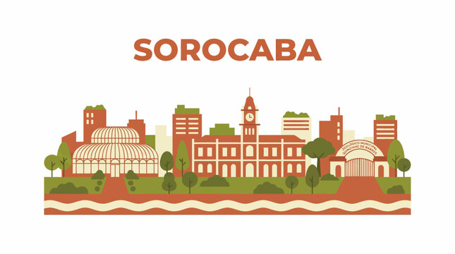 Sorocaba city skyline with landmarks vector illustration