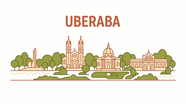 Uberaba Brazil city skyline with landmarks vector illustration