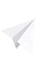 Simple, white paper airplane soaring, isolated against a plain background