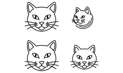 Obraz premium Minimalist Cat Head Line Art Vector Illustration Set Featuring Cute Domestic Kitten Faces in Black and White Outline Style for Pet Shop Branding Animal Shelter Logos and Modern Tattoo Design Elements
