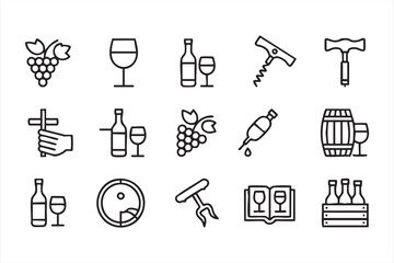 Obraz premium Wine Bottle Glass And Grape Icons For Restaurant Menu Design