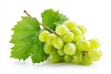 Green grape fruit bunch leaf fresh juicy healthy ripe organic green grape fruit bunch with leaf white background showing fresh juicy healthy ripe