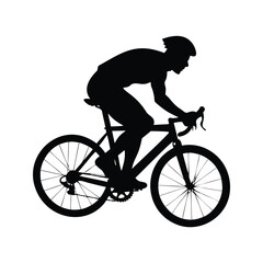 Obraz premium Dynamic cyclist in motion silhouette vector illustration, A black and white silhouette of a cyclist riding a bike, captured in a dynamic pose