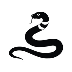 Fototapeta premium Black and white silhouette of a cobra snake vector illustration, A minimalistic black and white silhouette of a cobra snake in a striking pose, perfect for vector illustration use