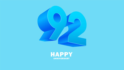 Fototapeta premium 3D Modern colorful number anniversary 92th, 92th Happy Anniversary with fun color, celebrating banner design.