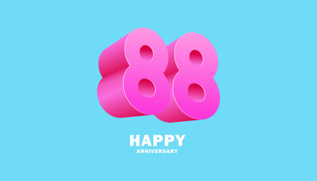 3D Modern colorful number anniversary 88th, 88th Happy Anniversary with fun color, celebrating banner design.