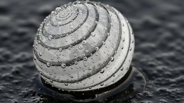 Macro shot of a wet seashell on a textured surface.