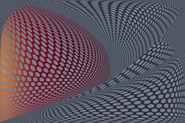Dynamic orange and red hexagon mesh on distorted geometric background.