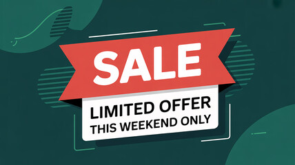 Red Sale Banner With Limited Offer Text On Green Background weekend discount