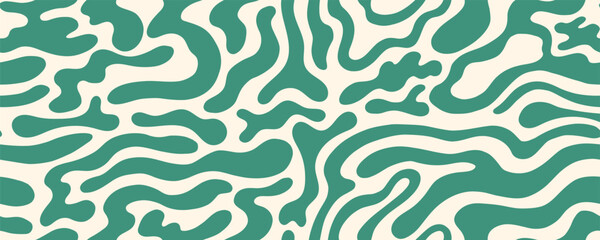 Green Wave Seamless Pattern. Line Psychedelic Wavy Seamless Pattern. Vector Swirl Marble Background