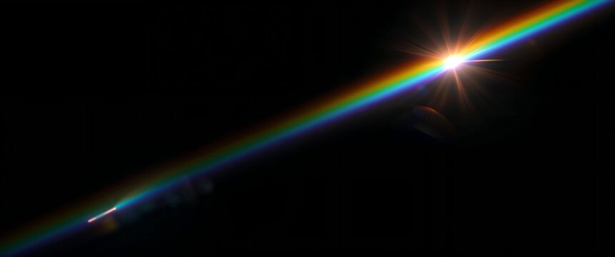 Cinematic Rainbow Lens Flare on Black Background &ndash; Anamorphic Light Leak Overlay 